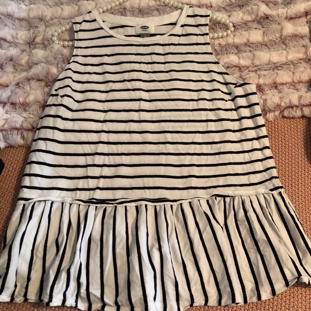 Black and White Striped Peplum Tank Top